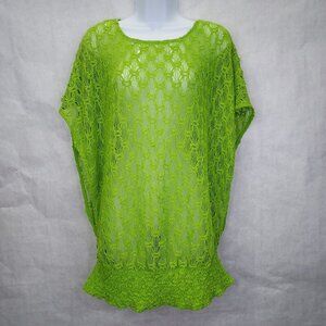 Trina Turk Cover-up Womens Med Top Lime Green Crochet Colorful Stretch Open Side